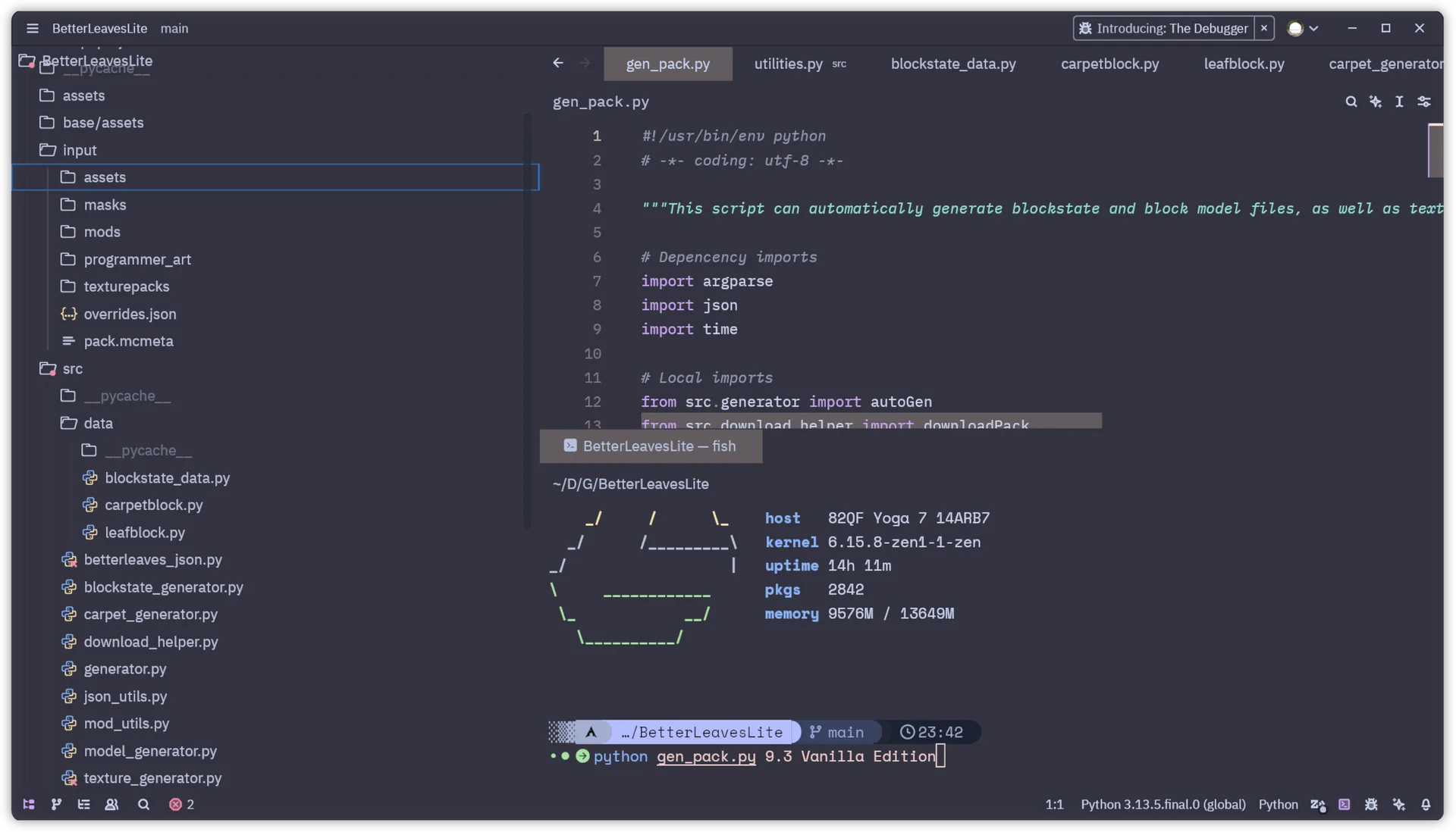 A screenshot showing the Python script code