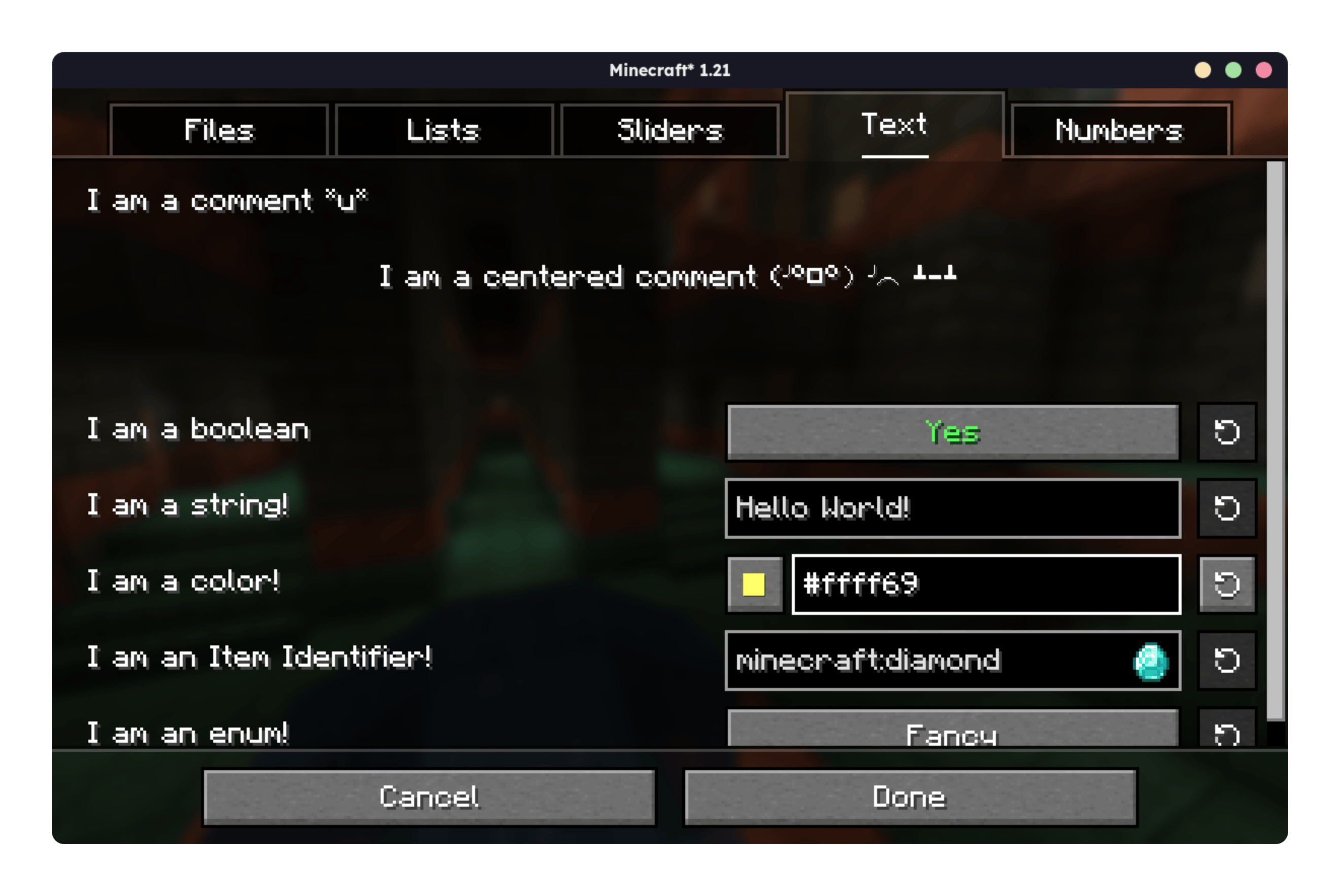 A config screen generated with MidnightLib 1.6.3
